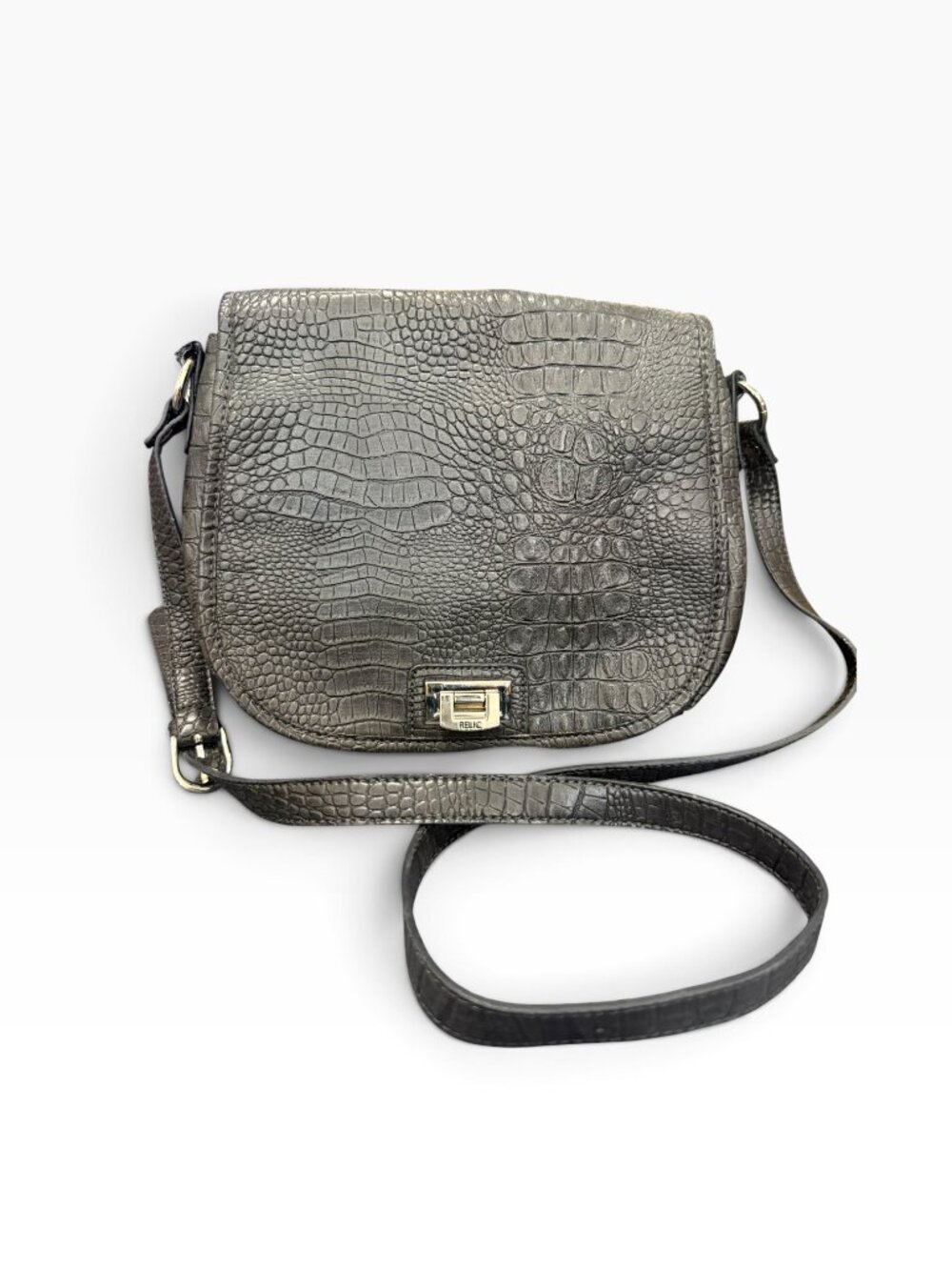 Relic Black Croc-embossed leather crossbody